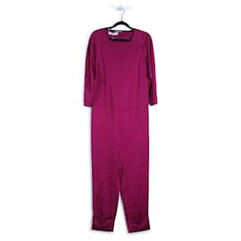 Stella Mc Cartney-Stella McCartney Magenta Viscose Back Cutout Three-Quarter Sleeves Jumpsuit-Pink