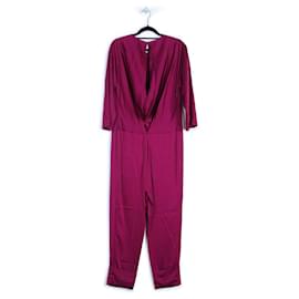Stella Mc Cartney-Stella McCartney Magenta Viscose Back Cutout Three-Quarter Sleeves Jumpsuit-Pink
