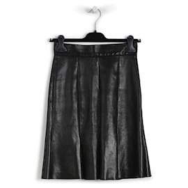 Autre Marque-Cushnie Et Ochs Black Lambskin Leather Bottom Flared Skirt-Black