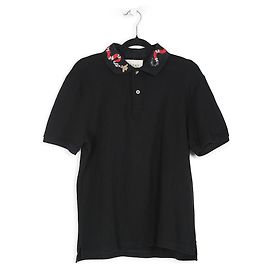 Polo De Manga Corta Con Cuello Bordado De Serpiente De Piqué De Algodón Negro De Gucci Negro
