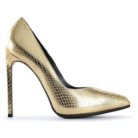 Saint Laurent-Saint Laurent Gold Python Embossed Leather Pumps-Golden,Metallic