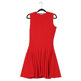 Christian Dior-Christian Dior Red Wool Sleeveless Flared Mini Dress-Red