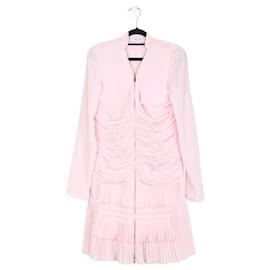 Christian Dior-Christian Dior Silk Front Zip Up Dress With Long Sleeves-Pink