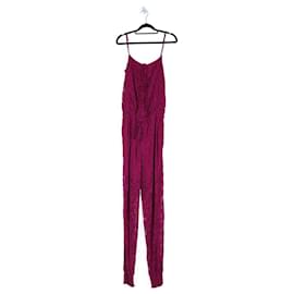 Dolce & Gabbana-Dolce & Gabbana Magenta Cotton/Lace Spaghetti Straps Jumpsuit-Pink