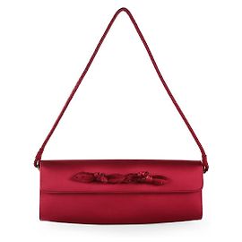 Stuart Weitzman Burgundy Satin Evening Clutch With Crystal Bow Embellishement Red Dark red