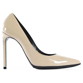 Saint Laurent-Saint Laurent Beige Patent Leather Pointy Toe Pumps-Beige