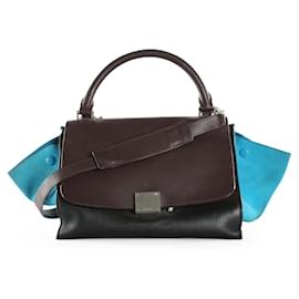 Céline-Petit sac à poignée trapèze Celine en cuir et daim noir/bordeaux/bleu-Multicolore