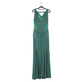 Elie Saab Verde Lurex/Viscose Vestido Maxi Sem Mangas com Decote nas Costas com Rendas e Acabamentos em Malha Verde