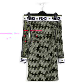 Fendi-Fendi Mini-robe imprimée à logo et épaules dénudées-Multicolore