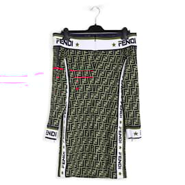 Fendi-Fendi Mini-robe imprimée à logo et épaules dénudées-Multicolore