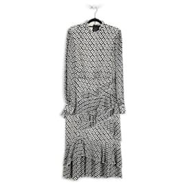 Autre Marque-Saloni Black & Ivory Rayon/Silk Isa Ruffled Long Sleeves Midi Dress-Multiple colors