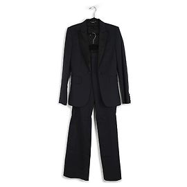 Gucci Navy Blue/Black Viscose & Satin Pants/Blazer Set Blue Navy blue