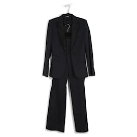 Gucci-Gucci Navy Blue/Black Viscose & Satin Pants/Blazer Set-Blue,Navy blue