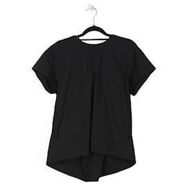 Sacai-Sacai Black Cotton Lace-Up Short Sleeves Top-Black