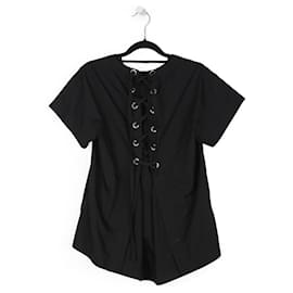 Sacai-Sacai Black Cotton Lace-Up Short Sleeves Top-Black