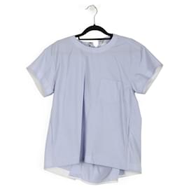 Sacai-Sacai Light Blue Cotton/Polyester Back Lace-Up Short Sleeves Top-Blue,Light blue