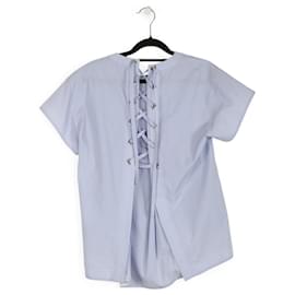Sacai-Sacai Light Blue Cotton/Polyester Back Lace-Up Short Sleeves Top-Blue,Light blue