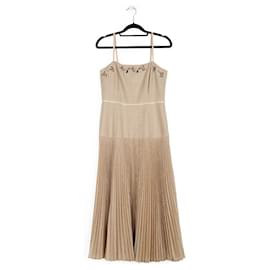 Fendi-Fendi - Robe mi-longue plissée nude en mohair perforé et perles-Chair