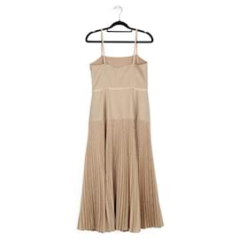 Fendi-Fendi - Robe mi-longue plissée nude en mohair perforé et perles-Chair