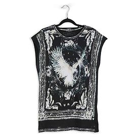 Canotta Balmain in cotone nero e multicolore Paris Eagle Bird Prey Freedom Multicolore