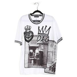 Camiseta manga curta Dolce & Gabbana branca/preta de algodão D&G com motivo de coroa Multicor