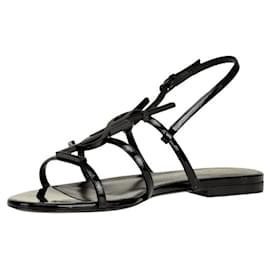 Saint Laurent-Cassandra sandals in patent leather with logo-Black