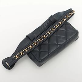 Chanel-Sac ceinture Chanel en cuir noir-Bleu Marine
