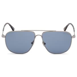 Tom Ford-Tom FordFT0815 LEN C58 14V - glänzendes helles Ruthenium / Blau-Blau,Silber Hardware