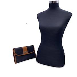 Yves Saint Laurent-Vintage Grey Tan Textured Canvas Clutch Bag-Black