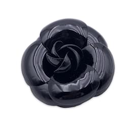 Chanel-Broche vintage en vinyle noir camélia fleur camélia-Noir