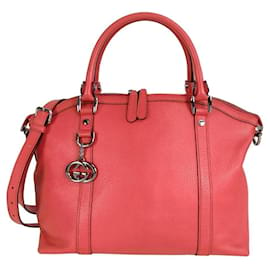 Gucci-Gucci shoulder shopper bag in coral red grained leather-Red