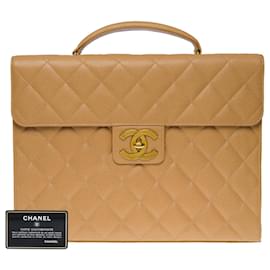 Chanel-Chanel Briefcase in beige quilted caviar leather-Beige