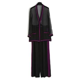 Chanel-94A Suit Black Silk Chiffon EN36-Black