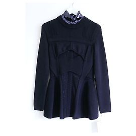 Dior vor dem Herbst 15 Pailletten-Strick-Schößchen-Top Marineblau