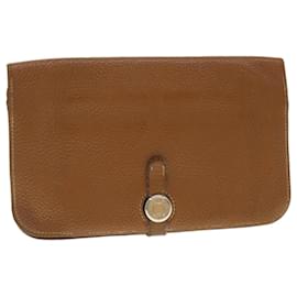 Hermès-HERMES Dogon GM Wallet Leather Brown Auth bs4140-Brown