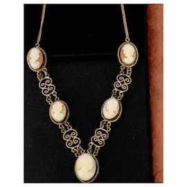Autre Marque-Art déco necklace 1950/1960 in Vermeil (silver + gold) With 5 genuine Agate Cameos.-Gold hardware