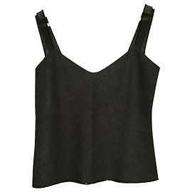 Top Prada de Lã Khaki com Borda de Pérolas Caqui