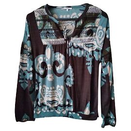 Túnica Kenzo em viscose verde chocolate e creme Verde Creme Chocolate