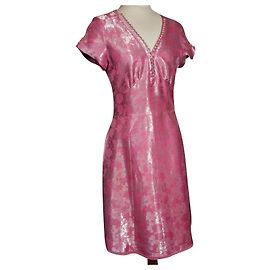 VESTIDO DE SEDA BROCHADA MARC JACOBS 23 PÉROLAS BRANDEBOURGS T38/40 Rosa