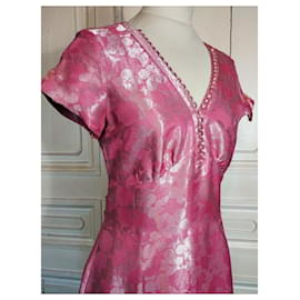 Marc Jacobs-MARC JACOBS BROCHED SILK DRESS 23 BRANDEBOURGS PEARLS T38/40-Pink
