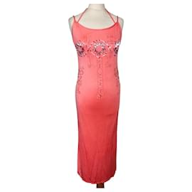 Cacharel-CACHAREL DRESS BACK SLIDING LACING PEARL CABOCHONS DRESS S 38-Pink,Peach