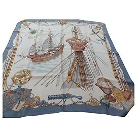 Pañuelo Hermès Caravel de seda azul Azul