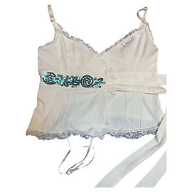 Top transpassado Dior com lantejoulas branco e azul de algodão Branco Azul