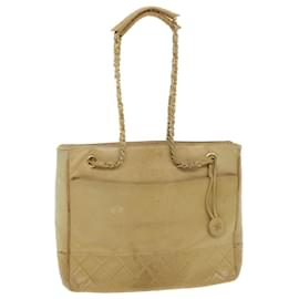 Chanel-CHANEL Chain Shoulder Bag Lamb Skin Beige CC Auth bs4112-Beige