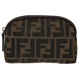 Fendi-FENDI Zucca Canvas Pochette Nylon Marron Noir Auth bs4098-Marron,Noir