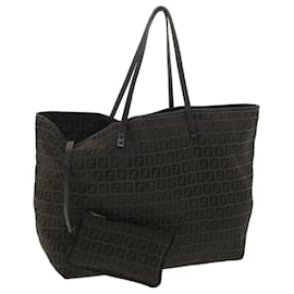 Fendi-FENDI Zucchino Canvas Tote Bag Nylon Dark Brown Auth am3919-Dark brown