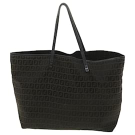 Fendi-FENDI Zucchino Canvas Tote Bag Nylon Dark Brown Auth am3919-Dark brown
