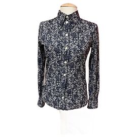 Chemisier Cacharel Bleu Marine à Fleurs Blanches Coton Taille 36 Blanc Bleu Marine