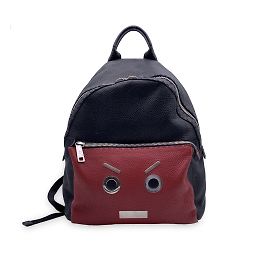 Fendi Selleria Schwarz Rot Leder Unisex Faces No Words Rucksacktasche Schwarz