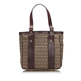 Fendi-Zucchino Canvas Tote Bag 8BH161-Brown